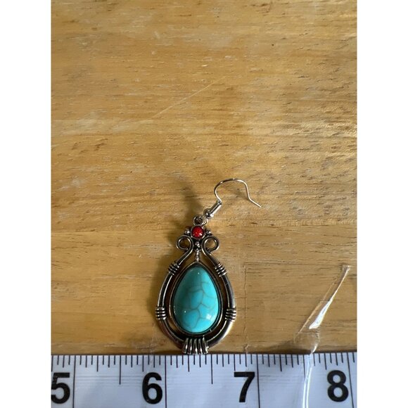 Vintage Style Turquoise Style Dangle Earrings Costume Southwestern Rodeo Cowgirl - Picture 5 of 6